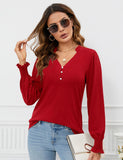 Red Christmas Blouse for Women Dressy Casual V Neck Long Seleeve Tunic Tops Womens Trendy Fashion 2024 Red L