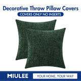 MIULEE Pack of 2 Christmas Green Throw Pillow Covers 18x18 Inch Soft Chenille Pillow Covers for Sofa Living Room Couch Solid Dyed Cases