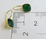 Cushion Cut Green Onyx Gold Plated Sterling Silver Drop Dangle Earrings - Handmade Jewelry Gift Ideas for Women - Christmas Gift Idea - Birthday Gift - Natural Gem Gemstone Jewelry (Green Onyx)