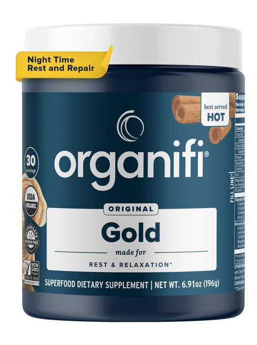 Organifi Gold - Natural Calming Turmeric and Reishi Mushroom Powder for Nighttime Tea - Promotes Relaxation and Restful Sleep - Incredible Taste and Aroma, 30 Servings