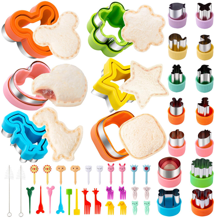 Sandwich Cutter for Kids Lunch 48 Pcs (LARGE), Nifogo Sandwich Maker, Cookie Cutters and Sealer Set, Bread Decruster, Dinosaur Mickey Heart Shape for Boys Girls