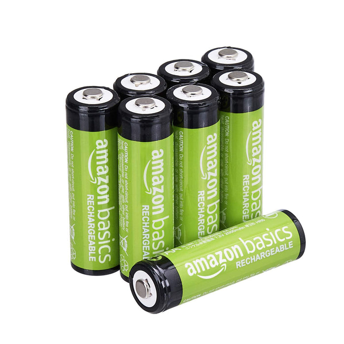 Amazon Basics 8-Count Rechargeable AA NiMH Batteries, 2000 mAh, Recharge up to 1000x Times, Pre-Charged
