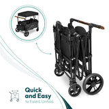 WONDERFOLD X4 Push & Pull Quad Stroller Wagon (4 Seater) - Collapsible Wagon Stroller with Seats with 5-Point Harnesses, Adjustable Push Handle, and Sun Canopy, Black