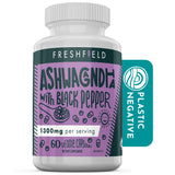 Freshfield Ashwagandha with Black Pepper. Vegan Friendly Supplement for Adrenal Fatigue Support, Muscle Memory, Thyroid and Strength. All Natural 1300mg Capsules