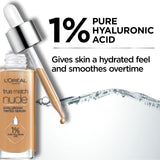 L'Oreal Paris True Match Nude Hyaluronic Tinted Serum Foundation with 1% Hyaluronic acid, Very Light 0.5-2, 1 fl. oz.