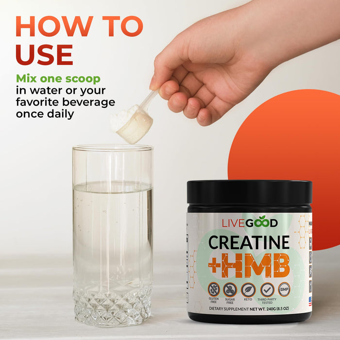 LIVEGOOD™ Creatine Plus HMB Supplement, 3g HMB for Muscle Strength & Recovery, 8.5oz.