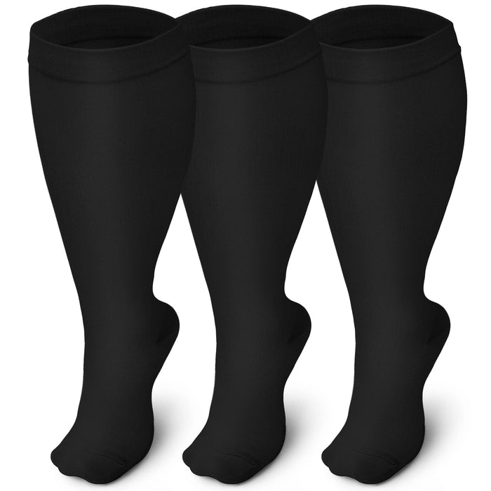 Iseasoo 3 Pairs Plus Size Compression Socks for Men and Women,Wide Calf Extra Large Socks,Prevent Swelling, Pain (3XL, Black)