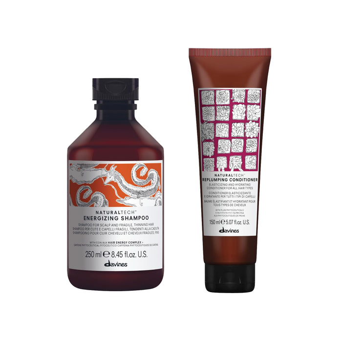 Davines Naturaltech ENERGIZING Shampoo & REPLUMPING Conditioner, Gentle Cleansing for Fragile Hair, Protect, Revitalize & Energize The Scalp, Moisturize & Detangle, 8.45 fl. oz. & 5.07 fl. oz.