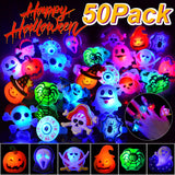 Coluans Halloween Treats 50Pcs Halloween LED Ring Light Up Rings Halloween Toys Glow in The Dark Halloween Party Favors for Kid LED Flash Rings Non Candy Gift Bag Fillers NEW VERSION