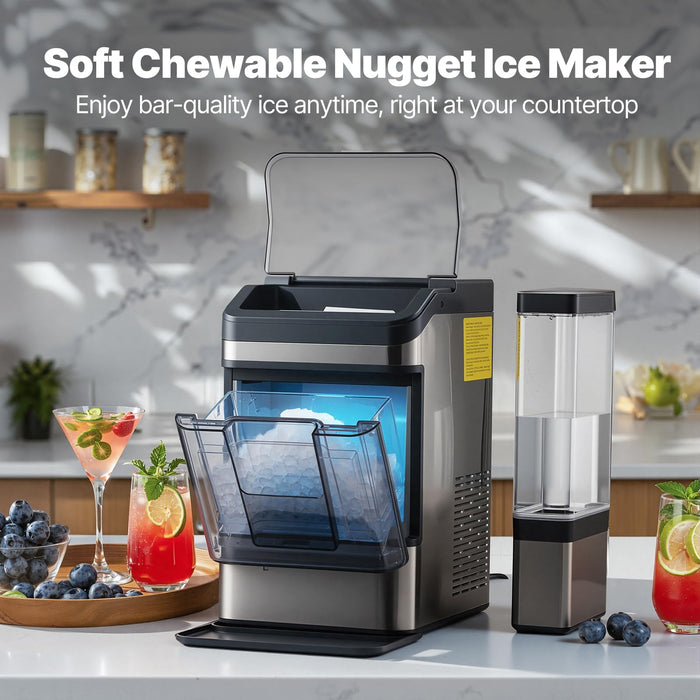 Hxgexin Nugget Ice Maker Countertop, 48LBS/24H Chewable Pellet Ice Maker with 0.8 Gal Water Tank, 5 Mins Fast Ice Making, Self-Cleaning Chewable Ice Machine with Low Noise for Home, Office, Bar