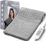 Heating Pad for Back & Cramps Relief,Electric Heat Pad Fast Heat,6 Level Heat Setting,3 Level Timming,Auto Shut Off, Machine Washable,Suitable for Back,Neck,Abdomen Pain Relief (Light Grey, 12''×24'')