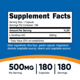 Nutricost L-Ornithine 500mg, 180 Capsules - Non-GMO and Gluten Free