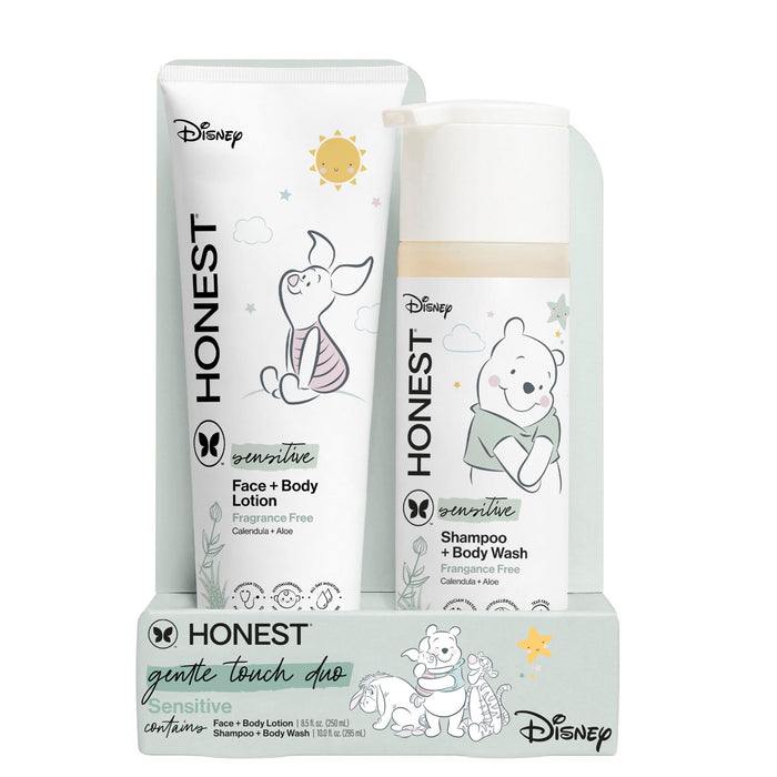 The Honest Company 2-in-1 Cleansing Shampoo and Body Wash, Face Lotion Bundle, Disney Design, Gentle for Baby, Dermatologist Tested, Sensitive Fragrance-Free, 18.5 fl oz