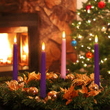 Yunsheng Flameless Advent Candles Purple and Pink, 8 Inch Battery Operated LED Advent Taper Candles with Remote Timer, 3D Wick Warm White Flicker Flame for Christmas Advent Rituals and Wreath,Set of 4