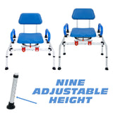 iLIVING ILG-668 Tub Transfer Bench Shower Chair for Inside Shower with Easy Access Swivel Padded Seat and Pivoting Arms, and Adjustable Height for Handicap and Seniors, Blue