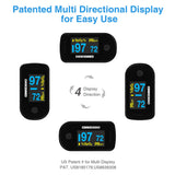 CHOICEMMED Black Dual Color OLED Finger Pulse Oximeter - Blood Oxygen Saturation Monitor with Color OLED Screen Display and Included Batteries - O2 Saturation Monitor