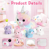 KMUYSL Plush Unicorn Kitty Toys for Girls Ages 3 4 5 6 7 8+ Year - Cat Mommy Stuffed Animal with 4 Baby Kitties in Her Tummy, Animal Stuffed Toys Set, Christmas Valentines Birthday Gifts for Girls