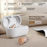 Hearing Aids (Not Amplifiers), Vivtone Rechargeable Digital Hearing Aids with 16-Channel Sound Processing for Superior Sound Quality, Over-the-Counter Hearing Solution for Hearing Loss, SuperMini-b, Pure Beige