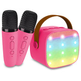 Mini Karaoke Speaker with 2 Wireless Microphones & LED Lights - Ideal Christmas and Birthday Gifts for Children and Adults