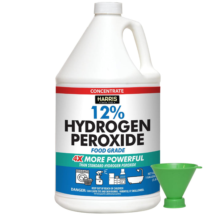 HARRIS 12% Concentrated Food Grade Hydrogen Peroxide, 128oz, for Kitchen, Bath, Laundry, Home and Garden with Easy Fill Funnel