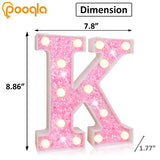 Pooqla LED Marquee Letter Lights, Light Up Pink Letters Glitter Alphabet Letter Sign Battery Powered for Night Light Birthday Party Wedding Girls Gifts Home Bar Christmas Decoration, Pink Letter K