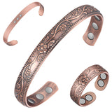 Feraco Magentic Copper Bracelet & Ring Set for Women, Vintage Flower Copper Cuff Bracelet,99.99% Pure Copper with Magnets,Adjustable Magnetic Bangles with Gift Box,Christmas Jewelry Gifts