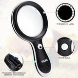 MOJINO Magnifying Glass with Light, MOJINO 10X Lighted Large Handheld Reading Magnifier Glasses with 18 LED Lights for Macular Degeneration, Seniors & Kids Reading, Inspection, Coins, Jewelry, Exploring