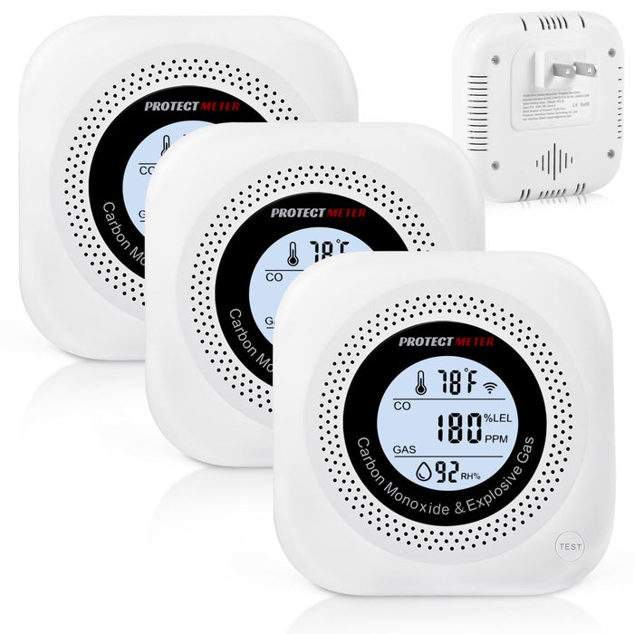 Carbon Monoxide Detectors, 3Pack 4-in-1 Natural Gas Leak Detector & Temperature/Humidity Monitor