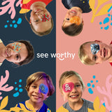 See Worthy Black Eye Patches - Innovative, Smart Adhesive Technology - Breathable & Comfortable Eyepatch for Lazy Eye - Soft Eye Patches, Concave Shape & Fun Designs (48 per Box) Packaging May Vary