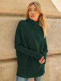 LILLUSORY Women's Green Christmas Turtleneck Oversized Tunic Sweaters 2024 Trendy Casual Long Batwing Pullover Sweater Tops