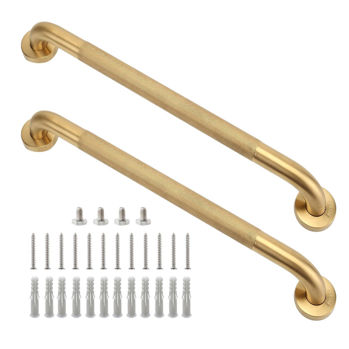 Rackickyer Shower Grab Bar, 2 Pack 24 Inch Gold Bathroom Grab Bar, 1.25" Diameter 304 Stainless Steel Anti-Slip Grab Bars for Bathtubs and Showers, Handicap Shower Grab Bar for Seniors Elderly