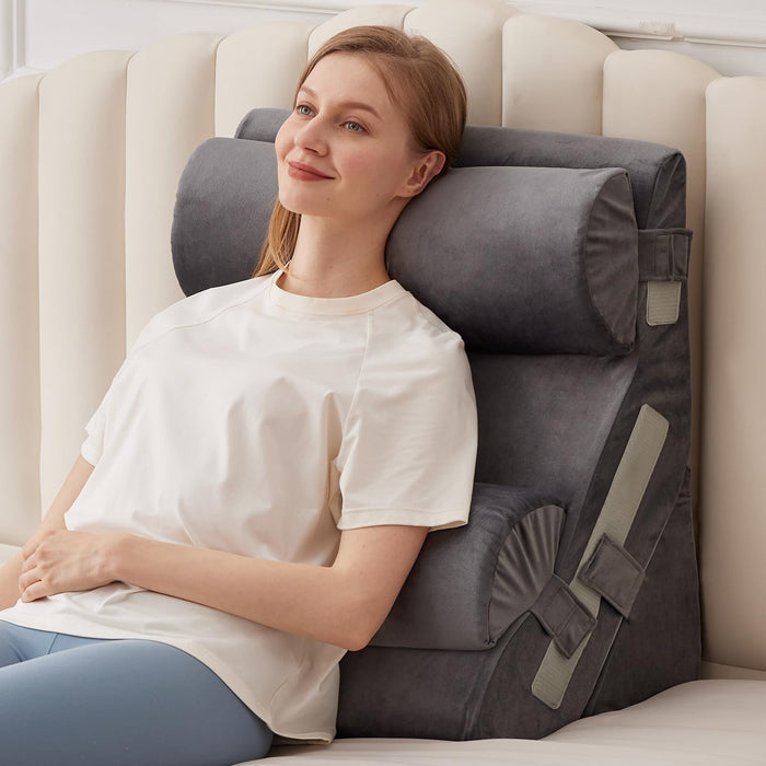 MEGCXIT 4PCS Bed Wedge Pillow for Headboard, 10-in-1 Adjustable Foam Wedge Pillow for Acid Reflux Relief, 23” Wide Triangle Pillow Wedge for Post Surgery, Back Pain Relief & Snoring, Grey