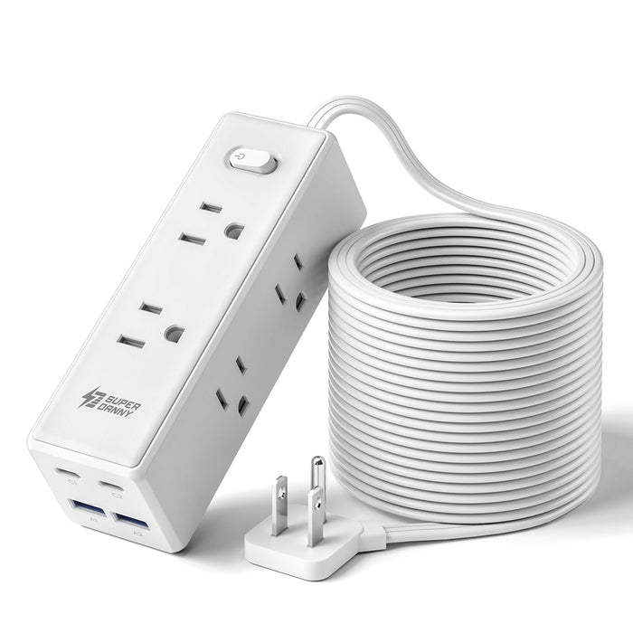 SUPERDANNY 15Ft Extension Cord with Multiple Outlets, Flat Plug Power Strip
