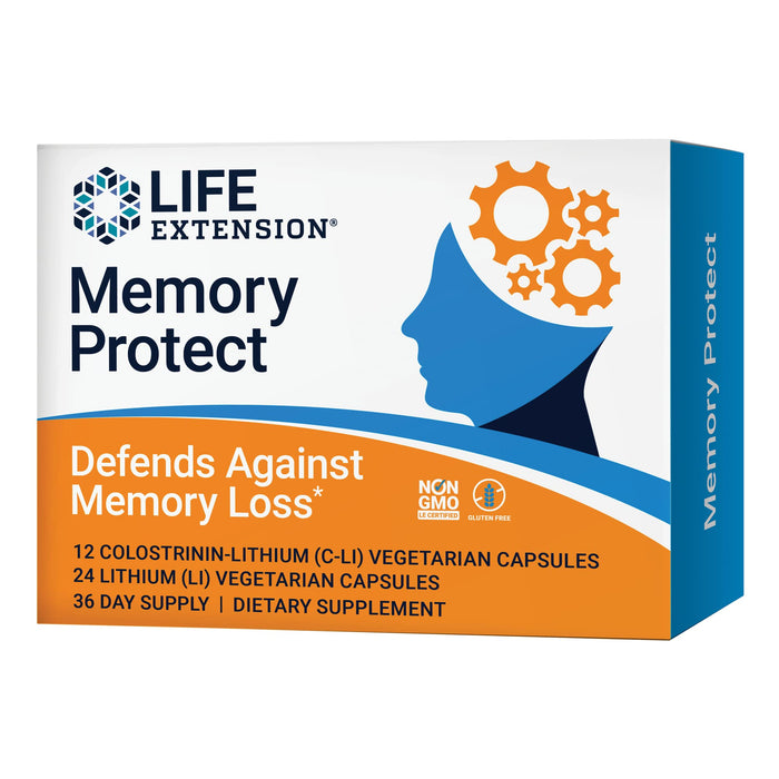 Life Extension Memory Protect - Brain & Memory Health Support Formula Neuro Supplement – Gluten-Free, Non-GMO, Vegetarian – 12 Colostrinin-Lithium (C-Li) Capsules + 24 Lithium (Li) Capsules