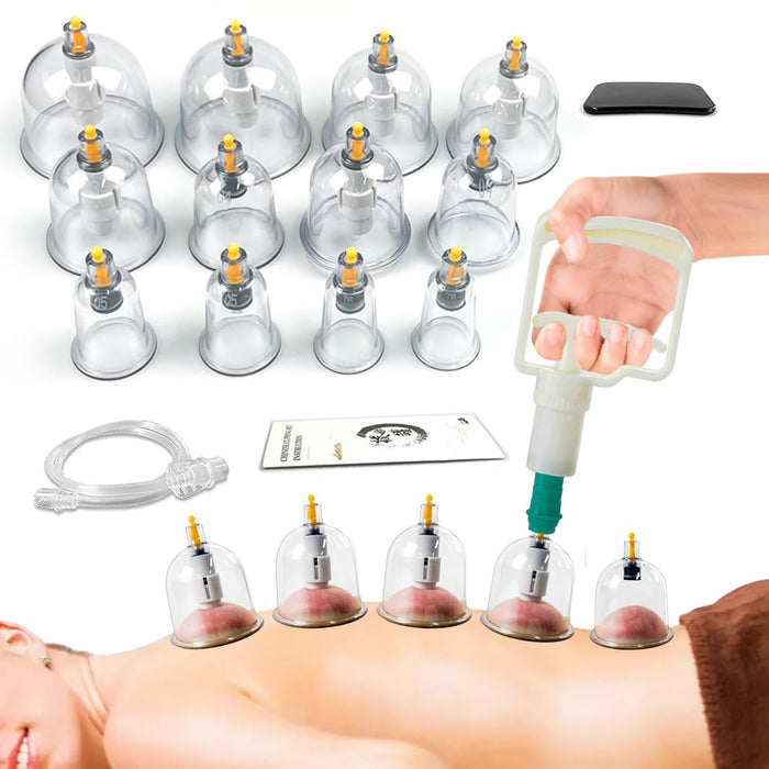 AIKOTOO Cupping Set Massage Therapy Cups - 12 Vacuum Suction Cups with Pump Massager for Cellulite Reduction Back Neck Joint Pain Relief,Chinese Hijama Cupping Set