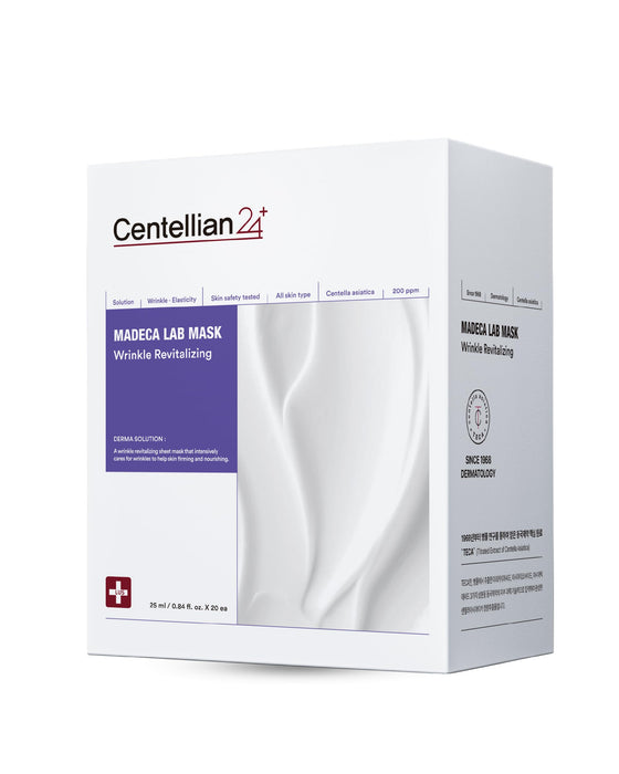 CENTELLIAN 24 Madeca Mask (Wrinkle Revitalizing, 20pc) - Face Mask Sheet for Skin Elasticity, Instant Lift with Centella Asiatica, TECA, Niacinamide, Retinal Korean Skin Care for Men Women.