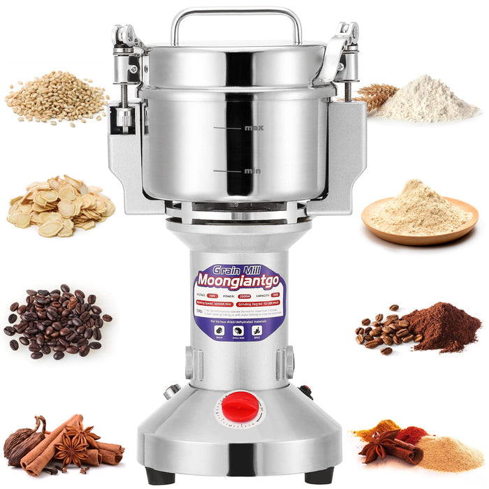 MOONGIANTGO Grain Mill Grinder Electric 500g Commercial Spice Grinder 2500W Stainless Steel Pulverizer Dry Grinder Grinding Machine (500g Upright, 110V)