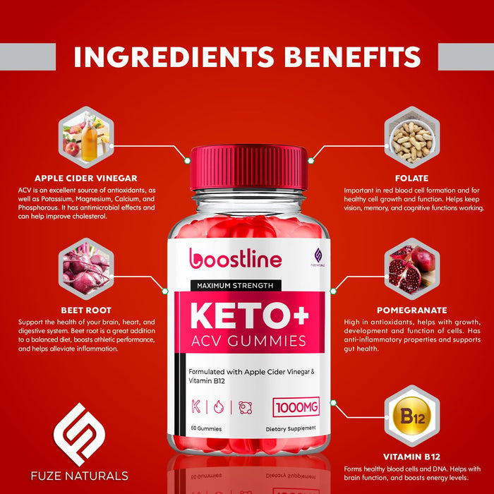 (2 Pack) Boostline Keto ACV Gummies Advanced Formula, Boostline Keto+ ACV Gummies Apple Cider Vinegar 1000MG Vitamin Supplement, Boost Line Keto+ACV Gummies Folate Vitamin B12 Beet Root (120 Gummies)