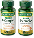Nature's Bounty Super B Complex with Vitamin C & Folic Acid, Immune & Energy Support, 150 Tablets - Pack of 2