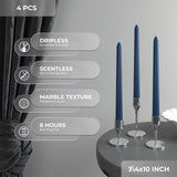 CANDWAX 10 inch Taper Candles Set of 4 - Dripless Taper Candles and Unscented Candlesticks - Perfect as Dinner Candles and Christmas Candles - Dark Blue Candles