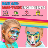 Drawdart Professional Face Painting Kit for Kids Adults, Split Cake Face Paint Palette 6 x 10gm with Brushes, One Stroke Non Toxic Rainbow Face Body Paint Set Halloween Christmas Makeup