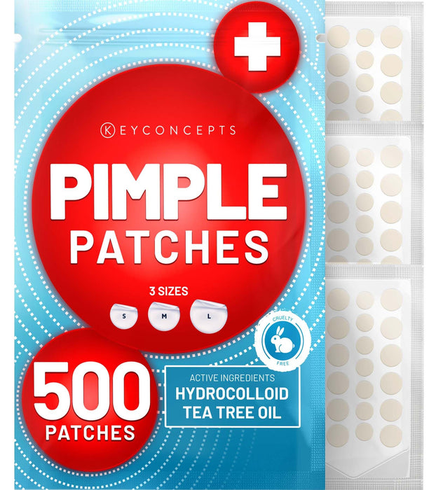 KEYCONCEPTS Pimple Patches for Face (500 Patches), Hydrocolloid Acne Patches with Tea Tree Oil - Pimple Patch Zit Patch and Pimple Stickers - Hydrocolloid Acne Dots for Acne - Zit Patches