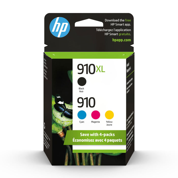 HP 910 / 910XL (3JB41AN) Ink Cartridges (Cyan Magenta Yellow Black) 4-Pack in Retail Packaging