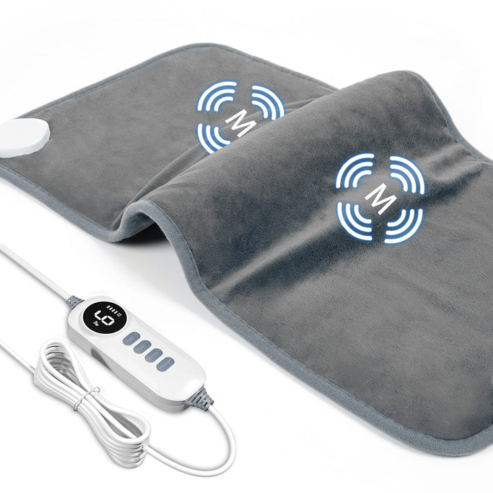 DAILYLIFF Massage Heating Pad, 12"x 24" Electric Heated Pads with Massager, 4 Massage Modes, 6 Heat Settings, 24 Relaxing Combinations, Back Pain and Sore Muscle Relief, Gray