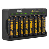 HW Rechargeable Lithium AA Batteries, 8 Pack 1.5V 3500mWh Li-ion aa Battery with 8-Bay AA/AAA Battery Charger, Long-Lasting Power, 2.5H Fast Charge, 1000+ Cycles, Constant Output 1.5V for Blink Camera