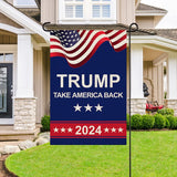 Shmbada American President Donald Trump 2024 Take America Back Burlap Garden Flag, Double Sided Premium Fabric, US Election Patriotic Outdoor Decoration Banner for Yard Lawn, 12.5" x 18.5"