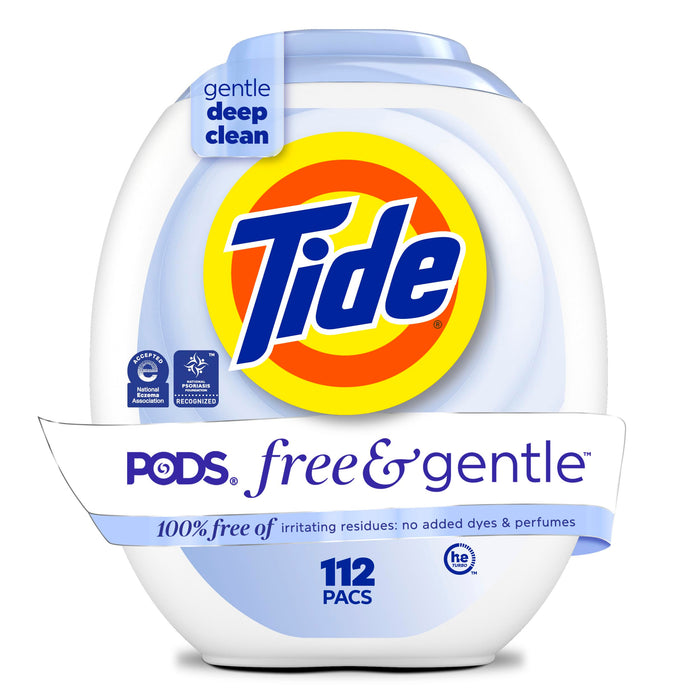 Tide PODS Free & Gentle Laundry Detergent, 112 Count, Trusted, Gentle Laundry Detergent Pods, 100% Free of Irritating Residues: No Added Dyes and Perfumes