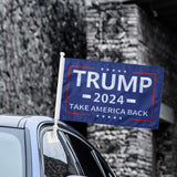 2 Pack Car Flags,Car Flag Donald Trump 2024 Take America Back Flag Outdoor and Car Flag Pole, Car Logo Window Clip Can be Clipped to Most Windows 14 inch Flag Pole and 16 x 10 inch Double Sided Flag