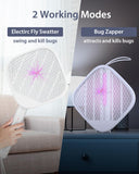 Electric Fly Swatter Racket Fly Zapper - Powerful 4000V Mosquito Zapper Racket & Night Bug Zapper 2 Modes, Foldable Hanging Standing Handheld Rechargeable Fly Killer, 3-Layer Safe for Humans Pets