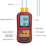 Proster Digital Thermocouple Temperature Thermometer with Two K-Type Thermocouple Probe Backlight LCD K Type Thermometer Dual Channel for K/J/T/E/R/S/N Type